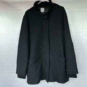 HALOGEN Boiled Wool Viscose Black Zip/Snap Closure Stand Up Collar Coat Size 2XL